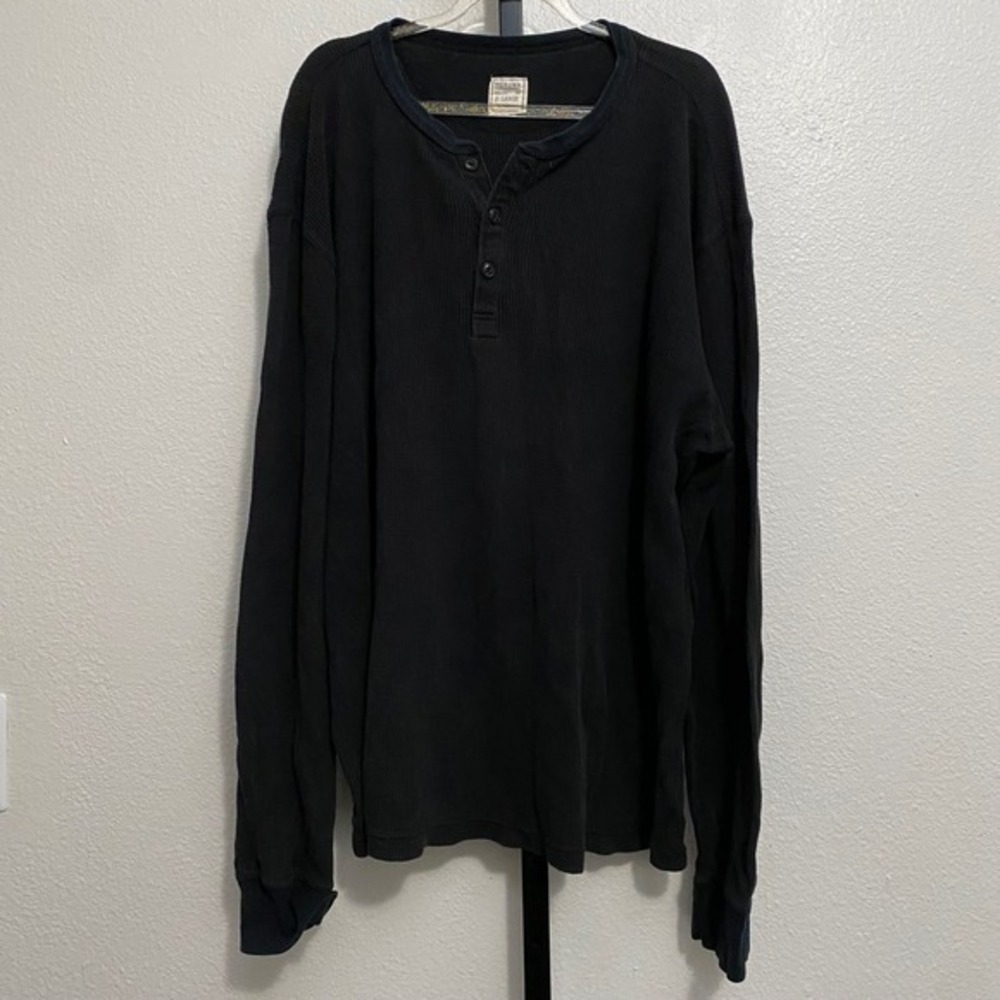 Waffle Knit Henley Thermal Cotton Pullover Shirt Mens XL Capsule Minimalist